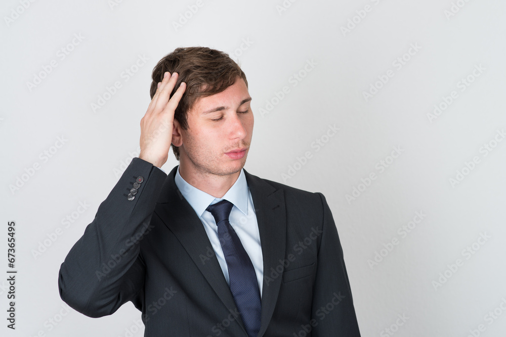 handsome business man in suit has headache handsome business man in suit has headache