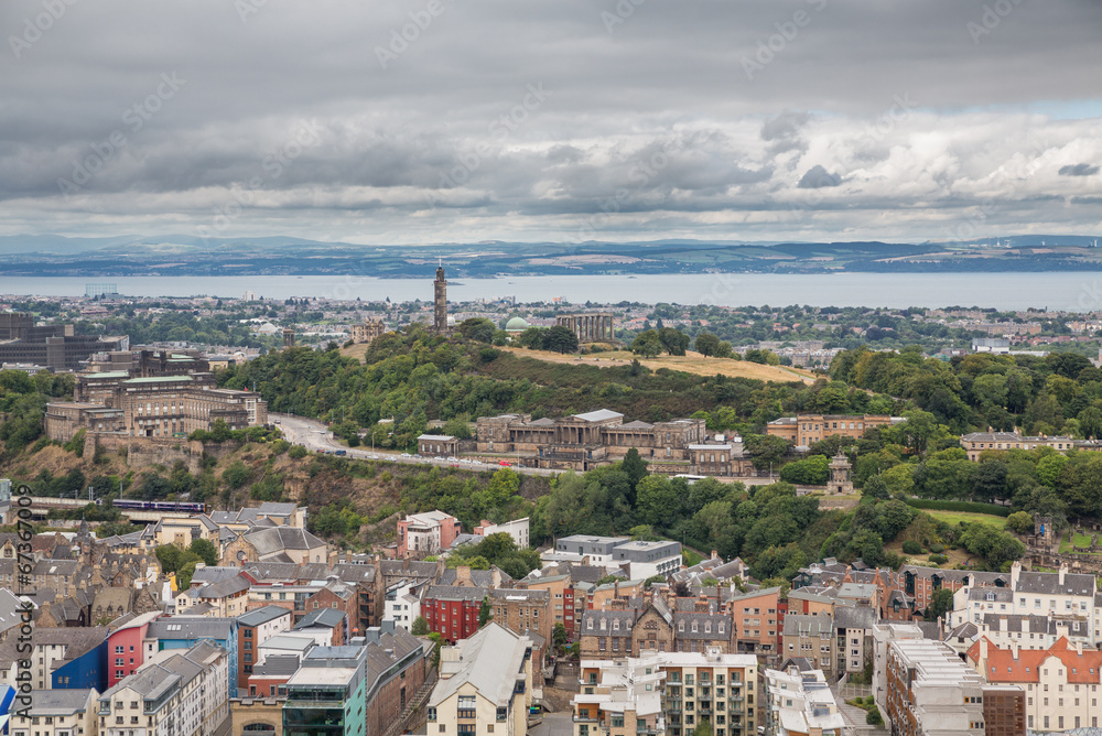 Wide view of Carlton hill in Edinburgh