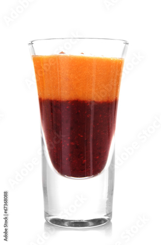 Glass of blueberry and apricot smoothies, isolated on white