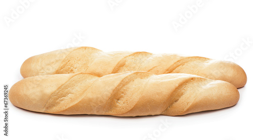 closeup of french baguette isolated on white.