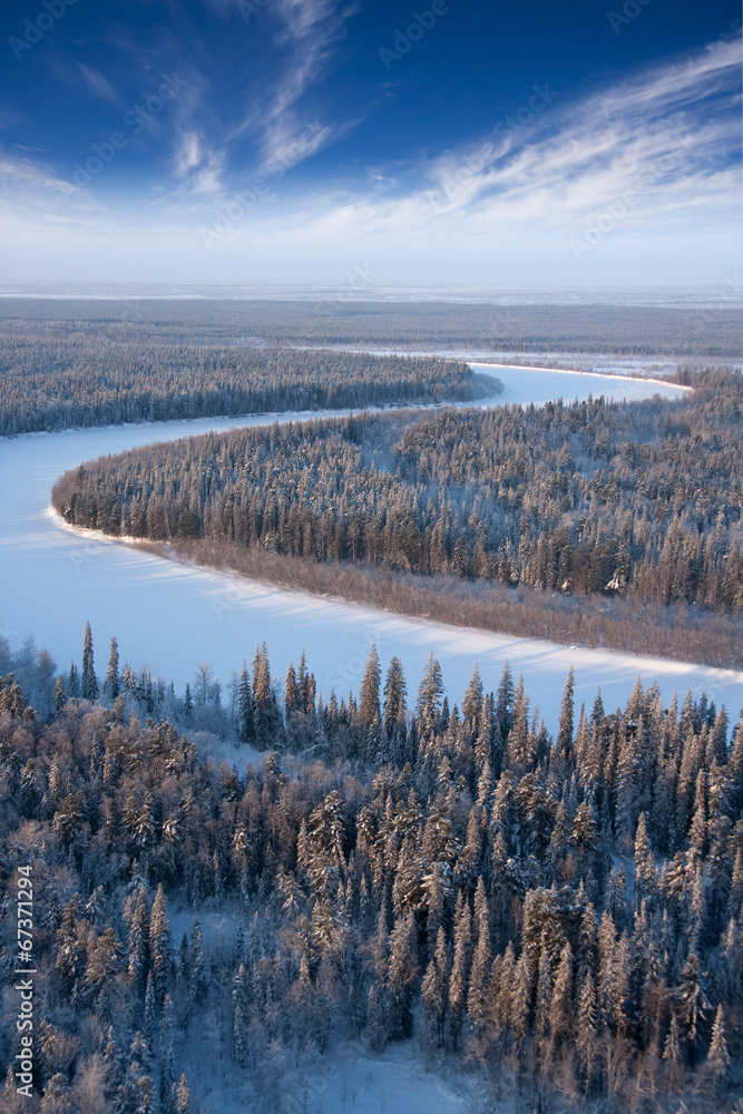 Forest river from frozen day