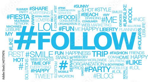 Follow text hashtag tweet words tag cloud illustration