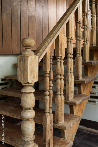 wood staircase, banister carving wooden thai style