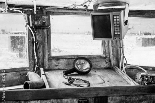Interior of an old cockpit on a fishing boat