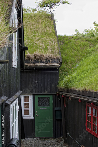 torshavn faer oer capital green grass roofs historical houses photo