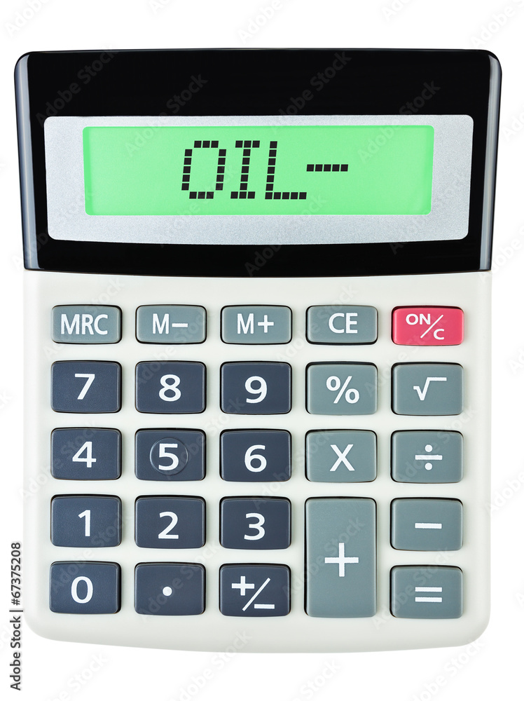 Calculator with OIL- on display on white background Calculator with OIL- on display on white background