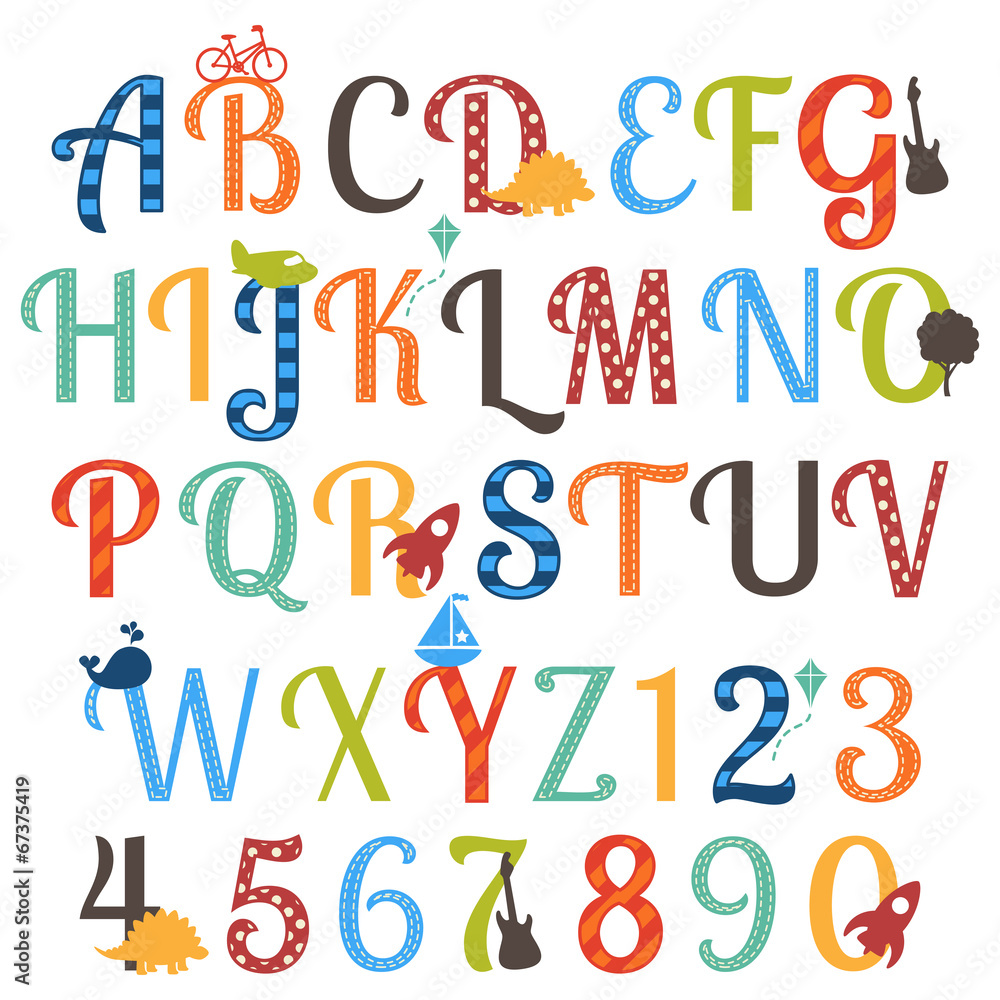 Cute Boy Themed Alphabet Vector Set