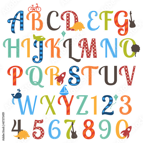 Cute Boy Themed Alphabet Vector Set