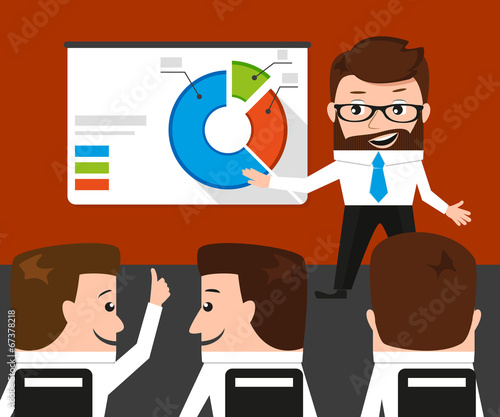 Lucky businessman is presenting a round diagram for his
