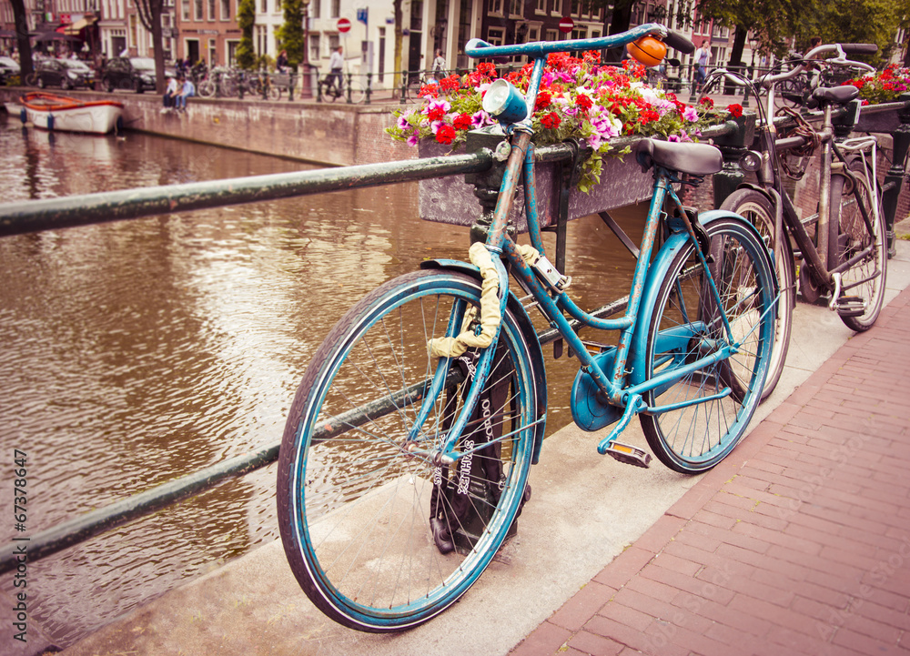 Retro and vintage style bicycle in Amsterdam, Netherlands