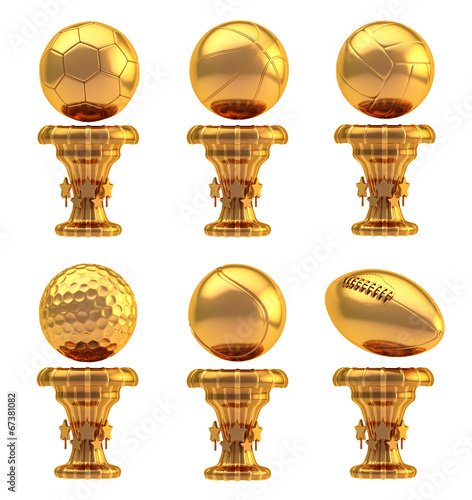 Award sport trophy cup set isolated