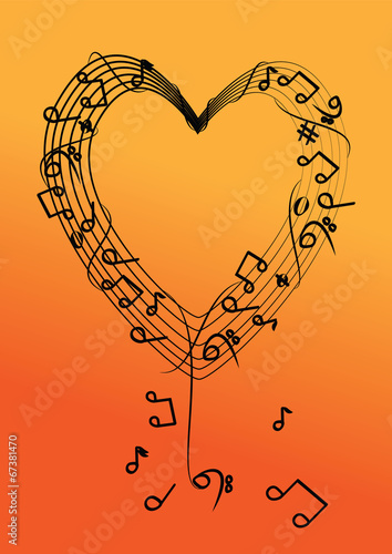 vector music note on heart background