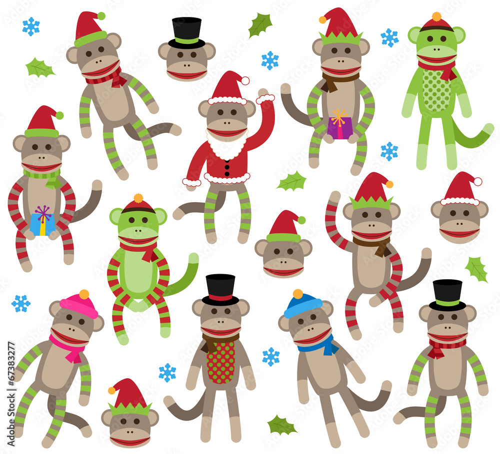 Obraz premium Vector Collection of Cute Christmas Themed Sock Monkeys