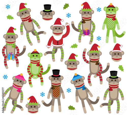 Vector Collection of Cute Christmas Themed Sock Monkeys