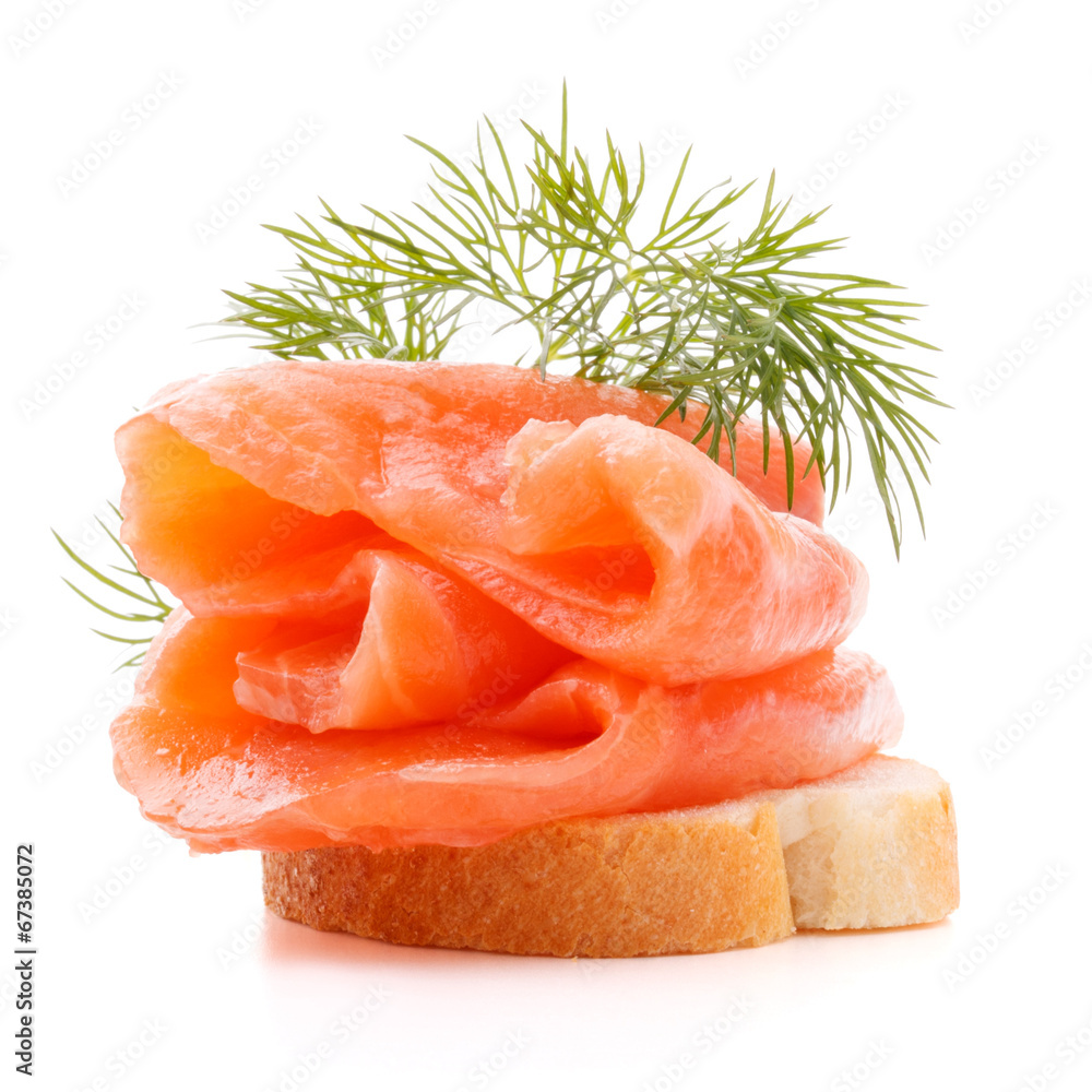 sandwich or canape with salmon on white background cutout sandwich or canape with salmon on white background cutout