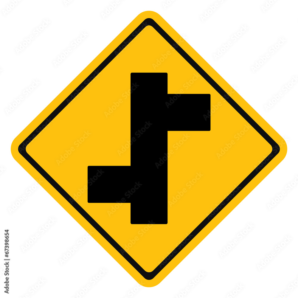 Obraz premium Warning traffic sign, Staggered Junction
