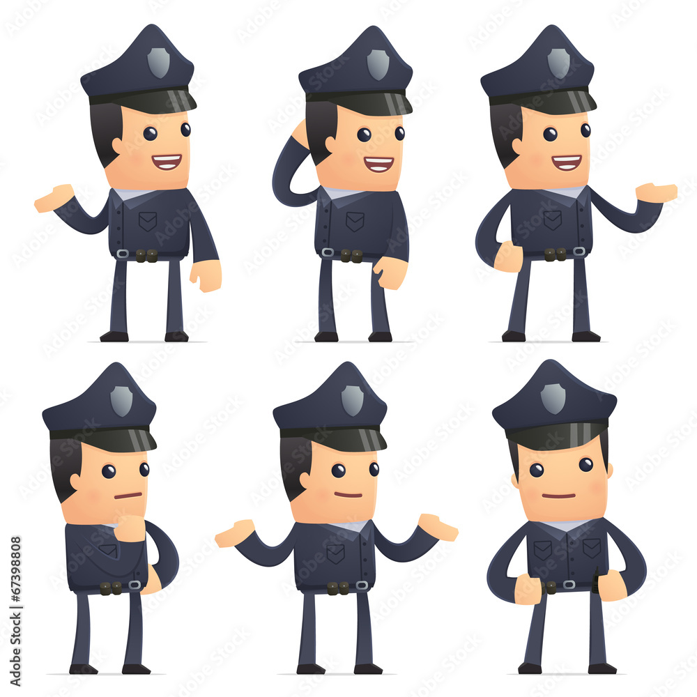 set of policeman character in different poses set of policeman character in different poses