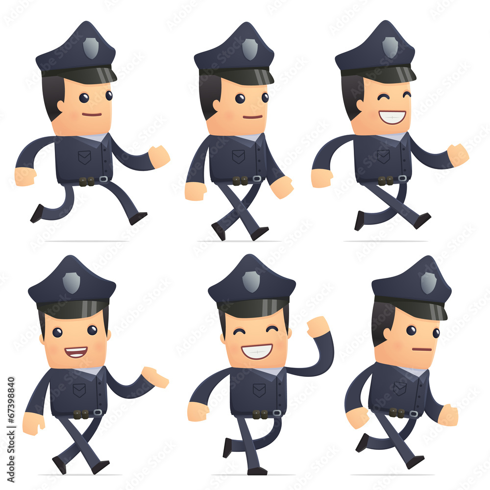 set of policeman character in different poses set of policeman character in different poses