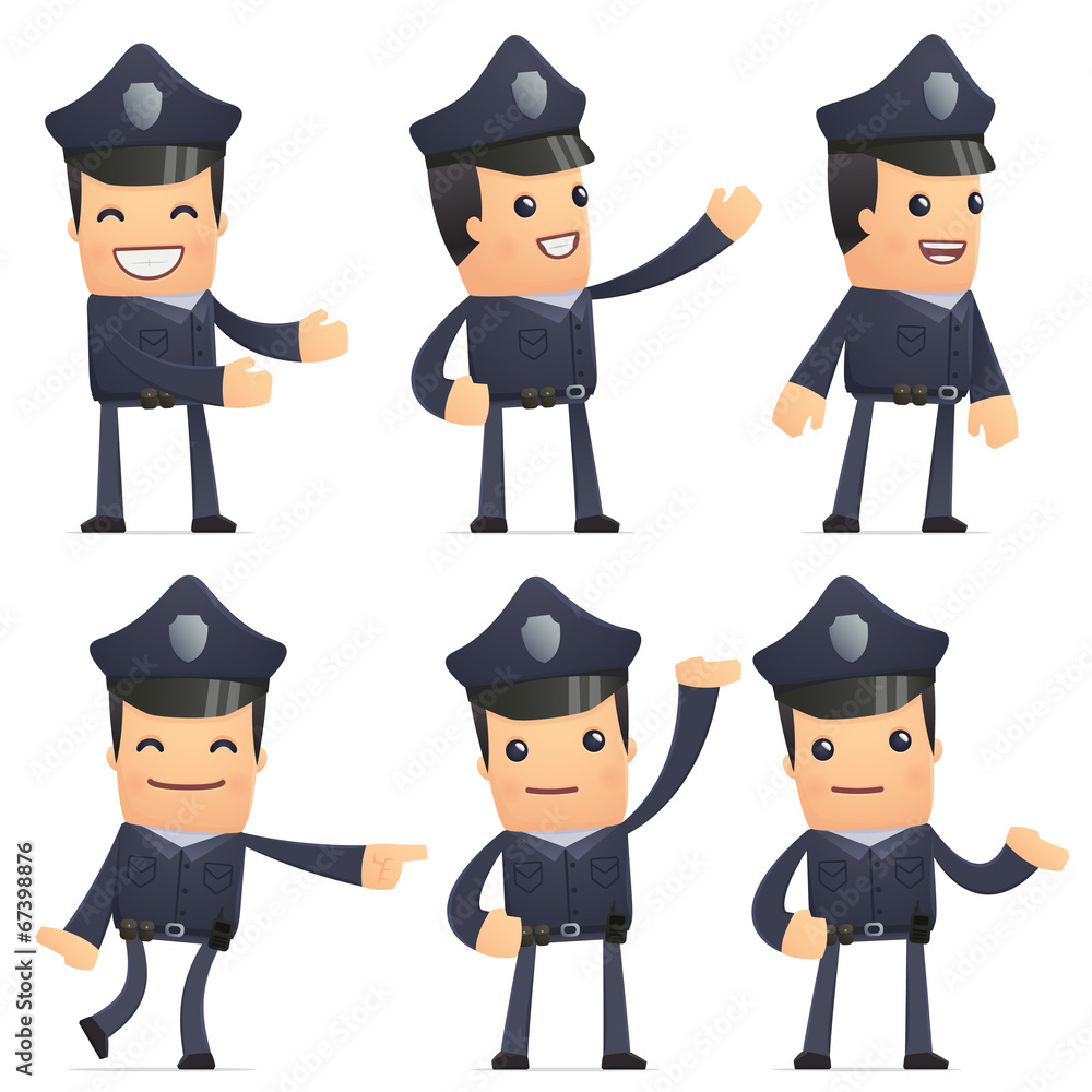 set of policeman character in different poses