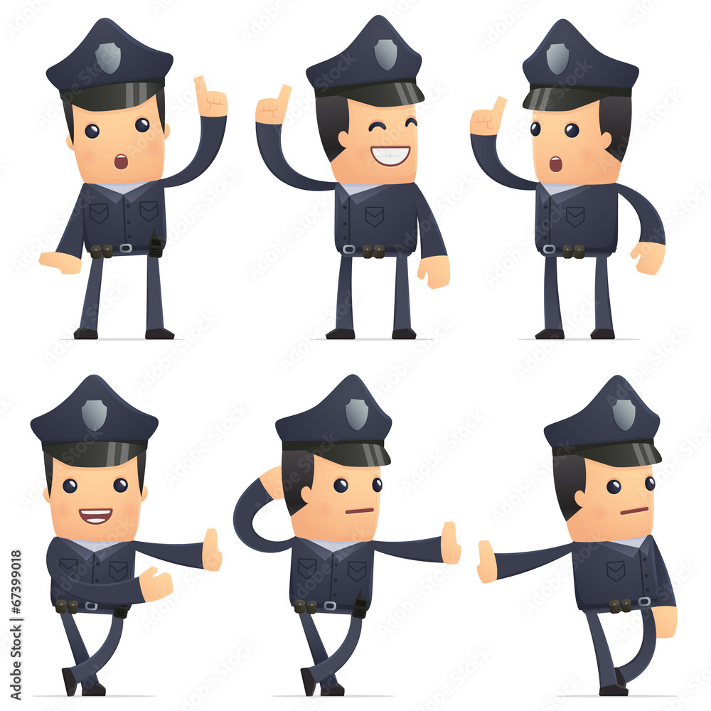 set of policeman character in different poses