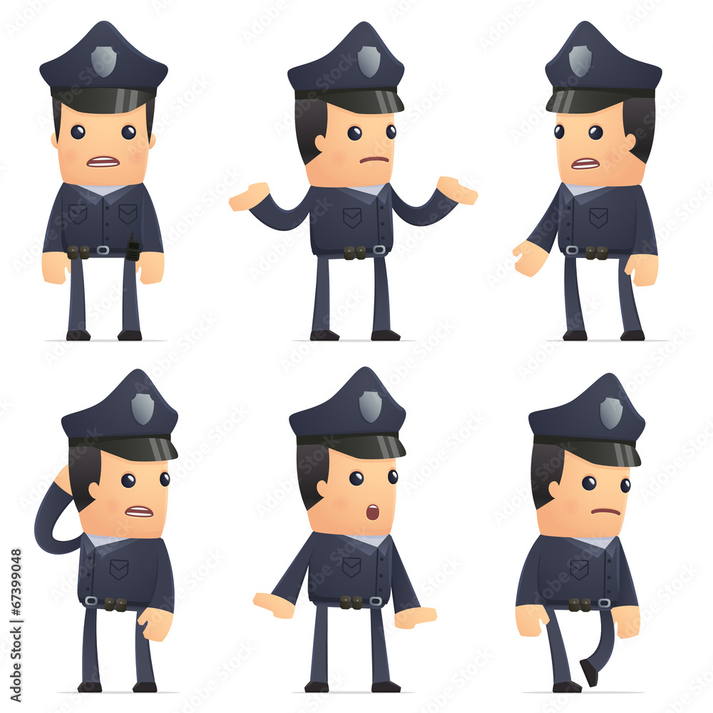 set of policeman character in different poses set of policeman character in different poses