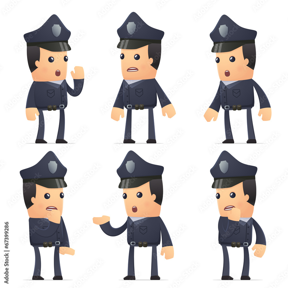 set of policeman character in different poses set of policeman character in different poses
