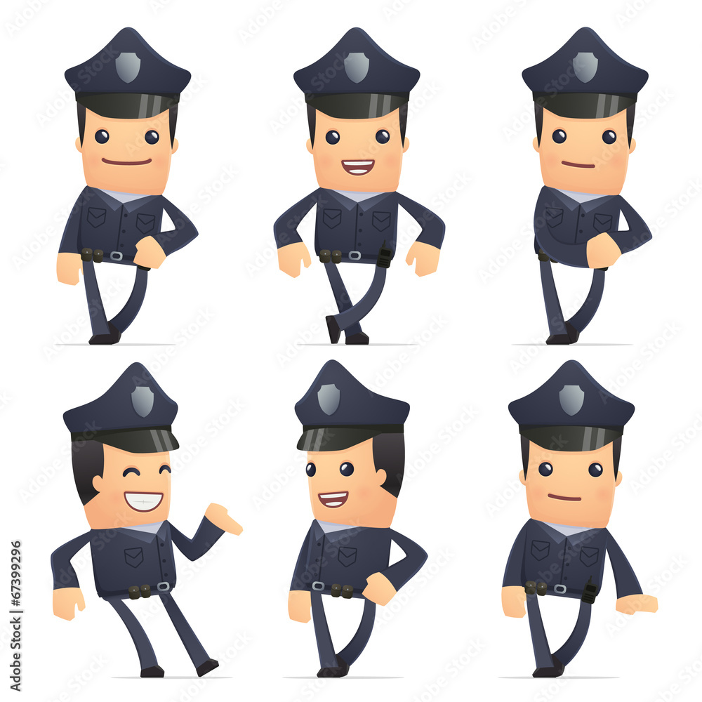 set of policeman character in different poses set of policeman character in different poses