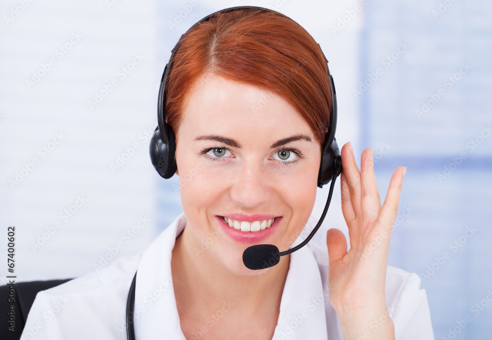 Customer Service Representative With Microphone Customer Service Representative With Microphone