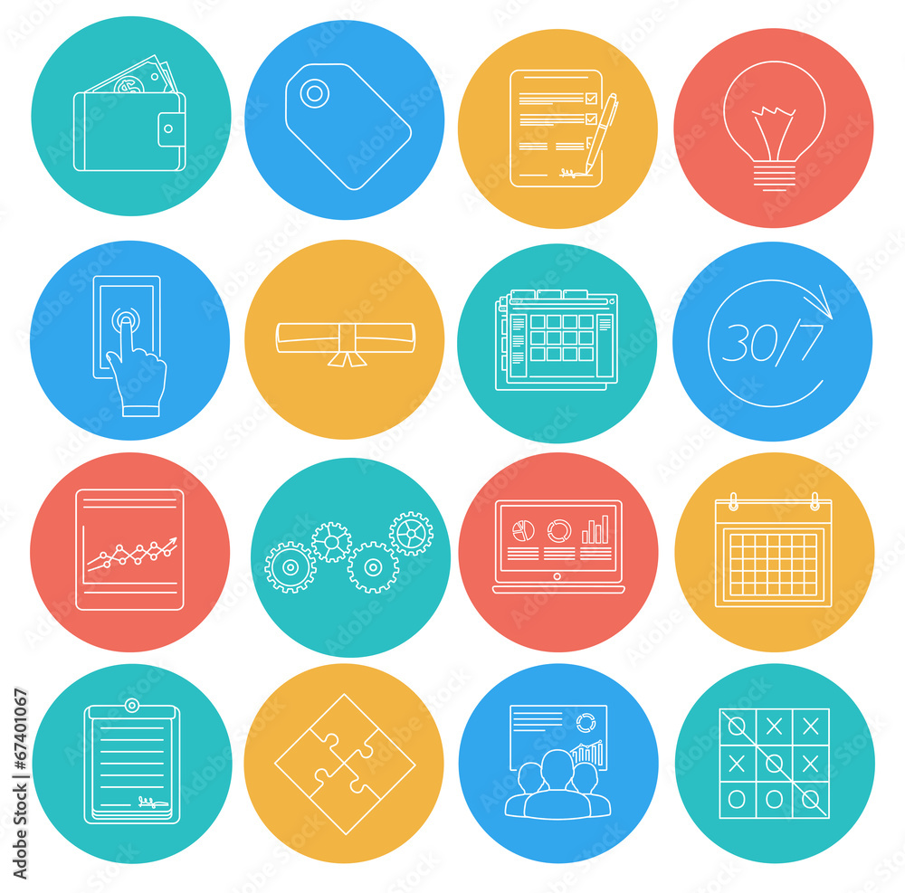 Flat lines icons of business and finance. Electronic commerce, S Flat lines icons of business and finance. Electronic commerce, S