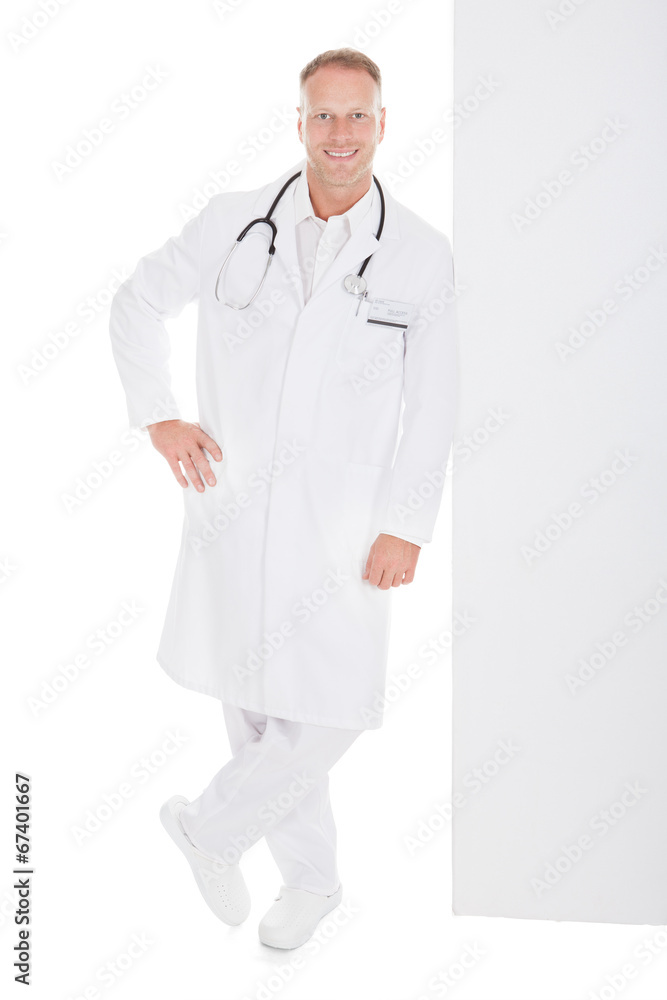 Happy Male Doctor Standing Arms Crossed Happy Male Doctor Standing Arms Crossed