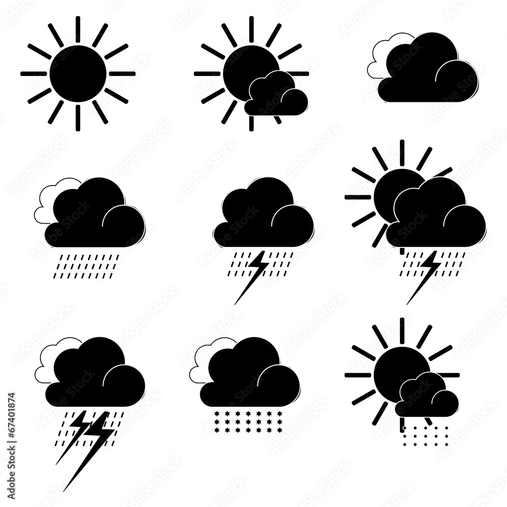 Flat black weather icons. Raster Flat black weather icons. Raster