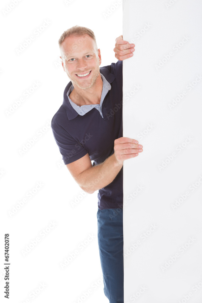 Man Looking At Blank Billboard Man Looking At Blank Billboard