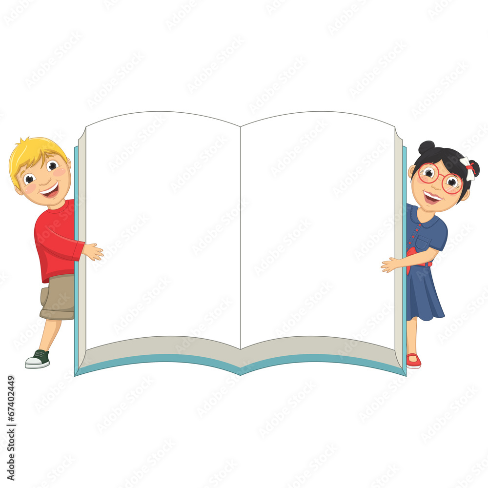 Vector Illustration Of Cute Children Holding Book Vector Illustration Of Cute Children Holding Book