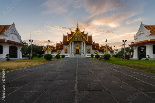 Thai Temple at sunset Wat Benchamabophit in Bangkok, Thailand