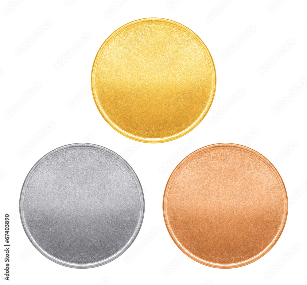 Blank templates for coins or medals with metal texture Blank templates for coins or medals with metal texture