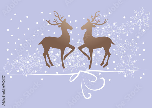 reindeer  deer on purple background  snow  gift ribbon