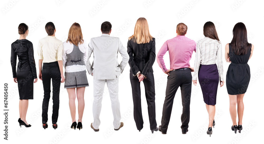 Back view of business people looks at wall. Back view of business people looks at wall.