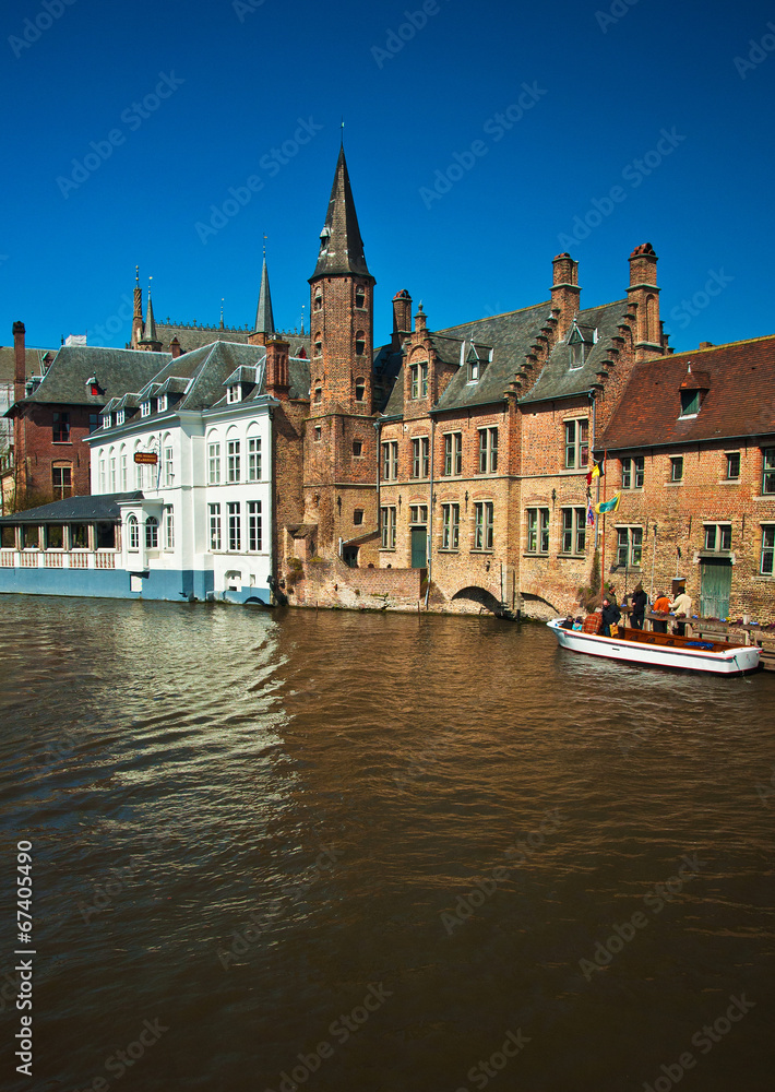 Houses along the canals of Brugge or Bruges, Belgium