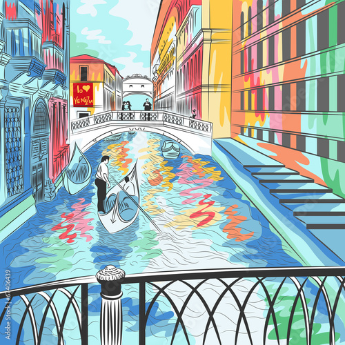 vector landscape the Bridge of Sighs in Venice