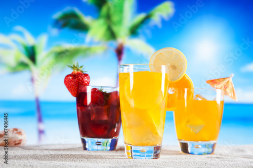 Tropical drinks on beach