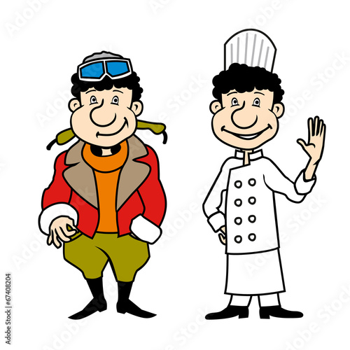 Tablou canvas Vector character pilot and chef set