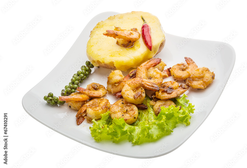 Garlic shrimps with potato