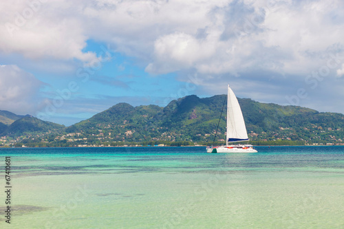 yacht and blue water near seychelles