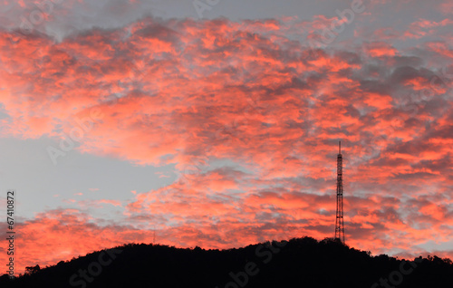 Communications Tower against Twilight sunset sky