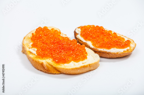 Sandwiches with salmon red caviar 