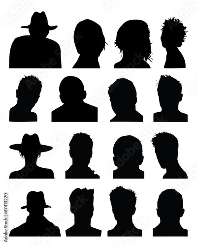 Set of silhouettes of heads, vector
