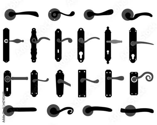 Set of door knobs and door handles, vector