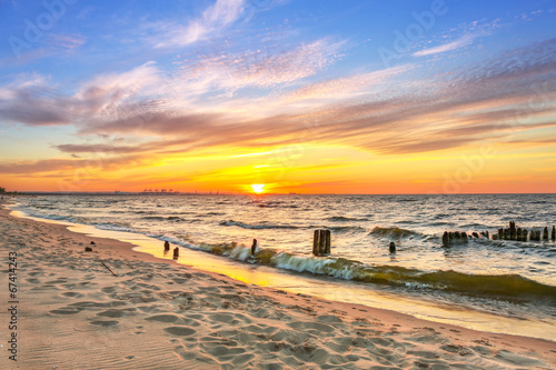 Sunset on the beach at Baltic Sea in Poland #67414243