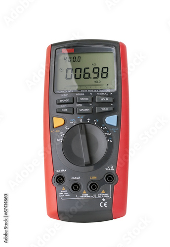 Red digital multimeter isolated