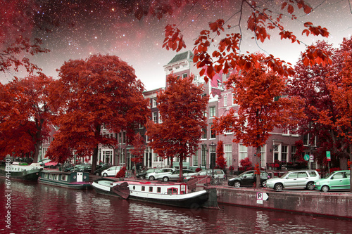 amsterdam autumn night. Elements of this image furnished by NASA